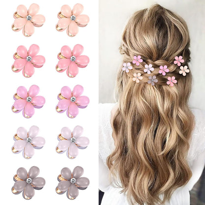 10Pcs Crystal - Adorned Mini Hair Barrettes and Sparkling Metal Side Clips for Girls and Women - Cute Pink Hair Accessories - WORLD TIME VISITS