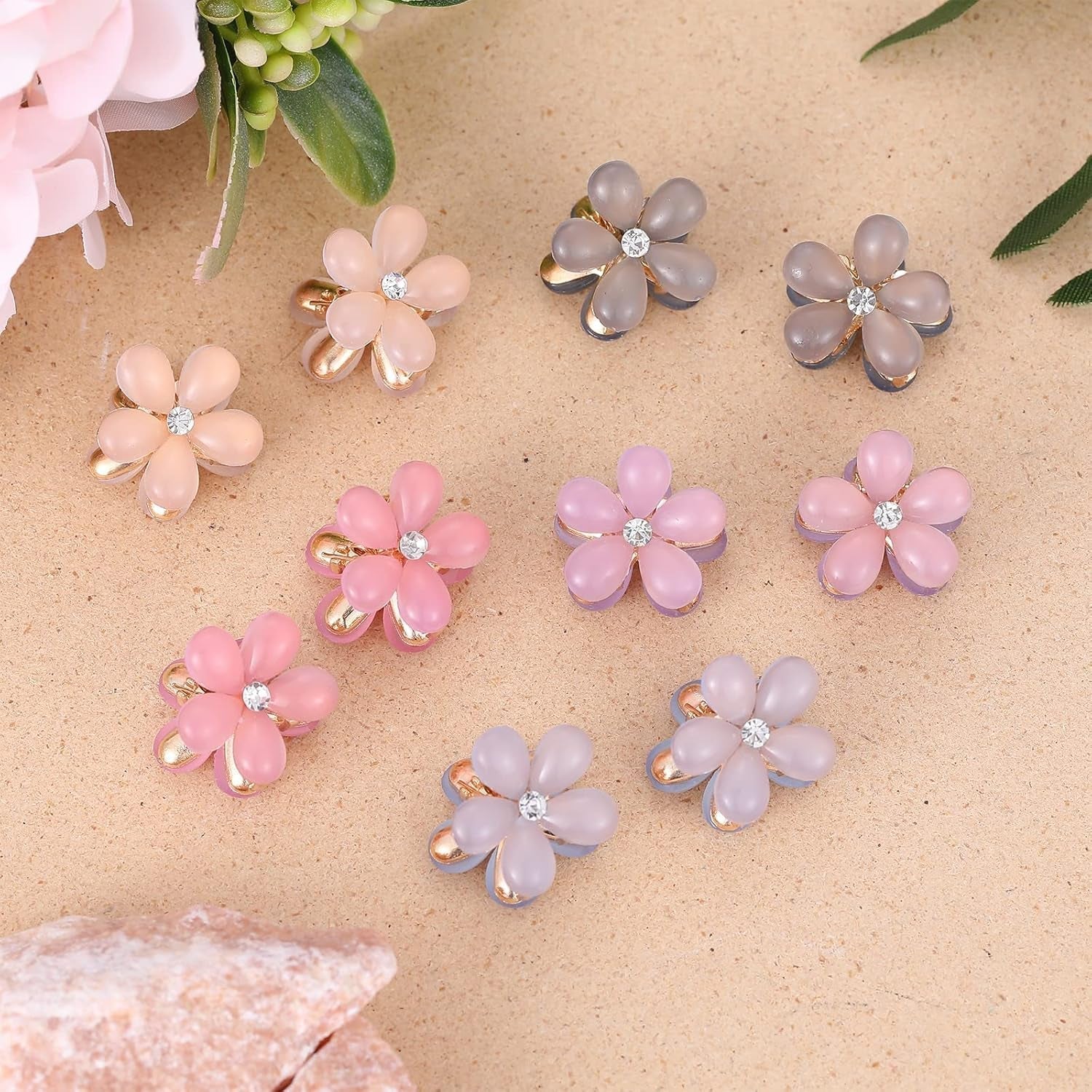 10Pcs Crystal - Adorned Mini Hair Barrettes and Sparkling Metal Side Clips for Girls and Women - Cute Pink Hair Accessories - WORLD TIME VISITS