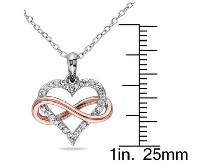 1/10 Carat (ctw I2-I3) Diamond Heart Infinity Pendant Necklace in Rose Plated Sterling Silver with Chain