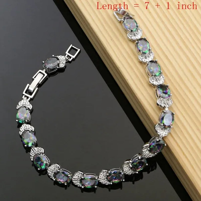 Work & Leisure Style 925 Silver Jewelry Sets Sapphire Garnet Emerald Ruby Topaz Wedding Jewelry Set for Women
