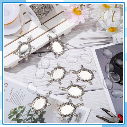 40 Pieces Antique Silver Turtle Pendant Settings, Include 20 Blank Turtle Pendant Tray with 0.71 X 0.98 Inch Oval Cabochons Base for DIY Jewelry Making