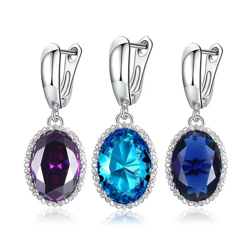 Luxury Earrings Attractive Silver Huge Purple Amethyst  Engagement Wedding Earrings - WORLD TIME VISITS