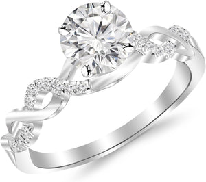 1.13 Carat Twisting Infinity Gold and Diamond Split Shank Pave Set Diamond Engagement Ring 14K White Gold with a 1 Carat H-I Color, I3 Clarity Center
