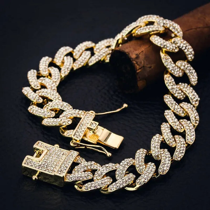 Men'S 14K Gold Plated Miami Cuban Thick Bracelet 9" Fully Cz Box Clip Hip Hop Style