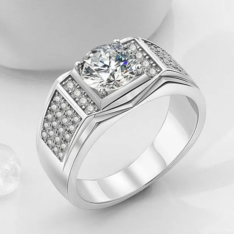 Men 925 Sterling Silver Engagement Wedding Band White Gold Plated Filled Finger Rings for Husband Father Size 6- 12