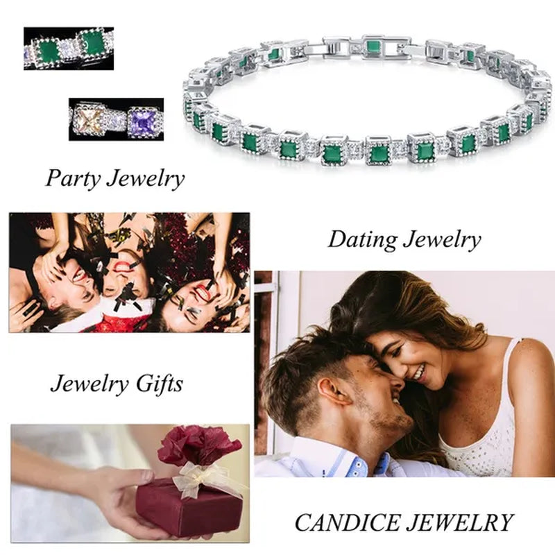 CANDICE Brilliant Square Multicolor Cubic Zirconia Crystal Pave Sterling Silver Plated Fashion Tennis Bracelet for Women Summer Jewelry