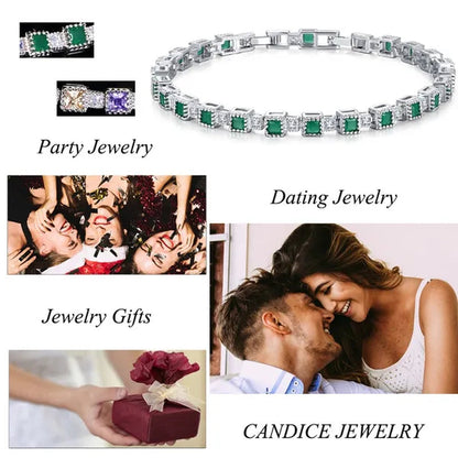 CANDICE Brilliant Square Multicolor Cubic Zirconia Crystal Pave Sterling Silver Plated Fashion Tennis Bracelet for Women Summer Jewelry