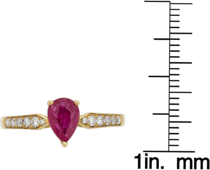 Gin and Grace 10K Yellow Gold Mozambique Band Style Genuine Ruby Ring with Diamonds for Women | Ethically, Authentically & Organically Sourced (Pear-Cut) Shaped Ruby Hand-Crafted Jewelry for Her | Ruby Ring for Women