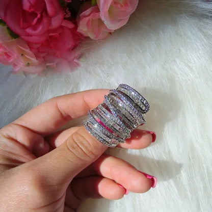 Elegant  Silver White Sapphire Natural stone Birthstone Gemstones Engagement Wedding Anniversary Bride Man Women Ring Size 6 7 8 9 10