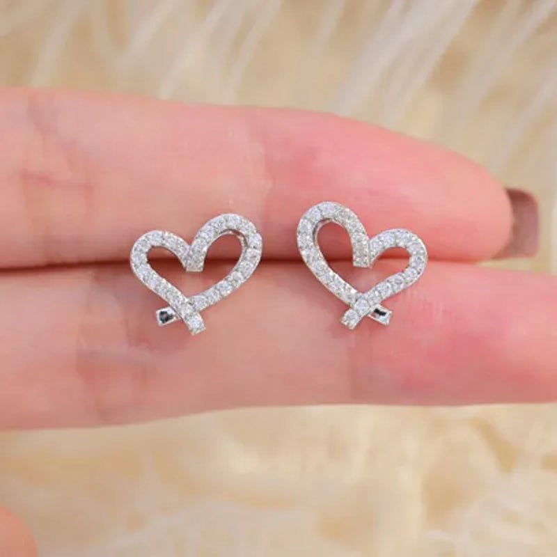 Earrings for Women Silver Bar Setting Lab Diamond Heart Stud Earrings Bridal Wedding Party Fashion Accessories