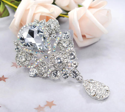 Women'S Austrian Crystal Bouquet Flower Teardrop Large Gorgeous Brooch Pin - WORLD TIME VISITS