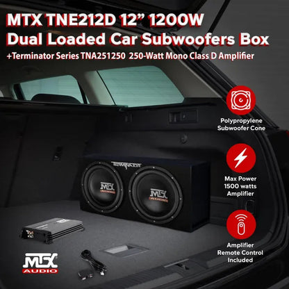 MTX TNP212D2 12" 1200W Dual Loaded Car Subwoofer Audio W/ Sub Box and Amplifier