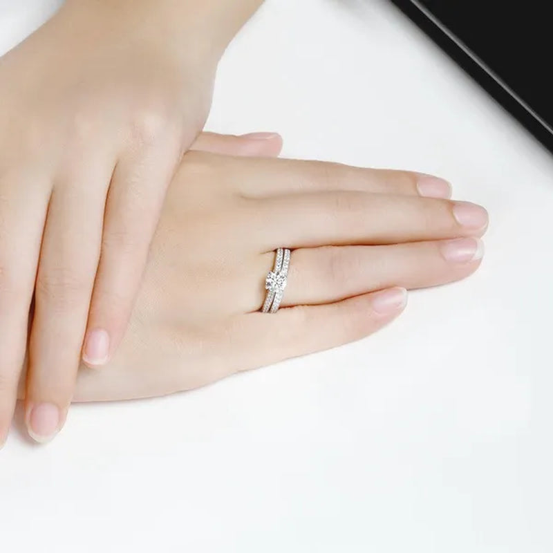 1.3Ct Cubic Zirconia Anniversary Wedding Band Engagement Solitaire Ring Bridal Sets 925 Sterling Silver