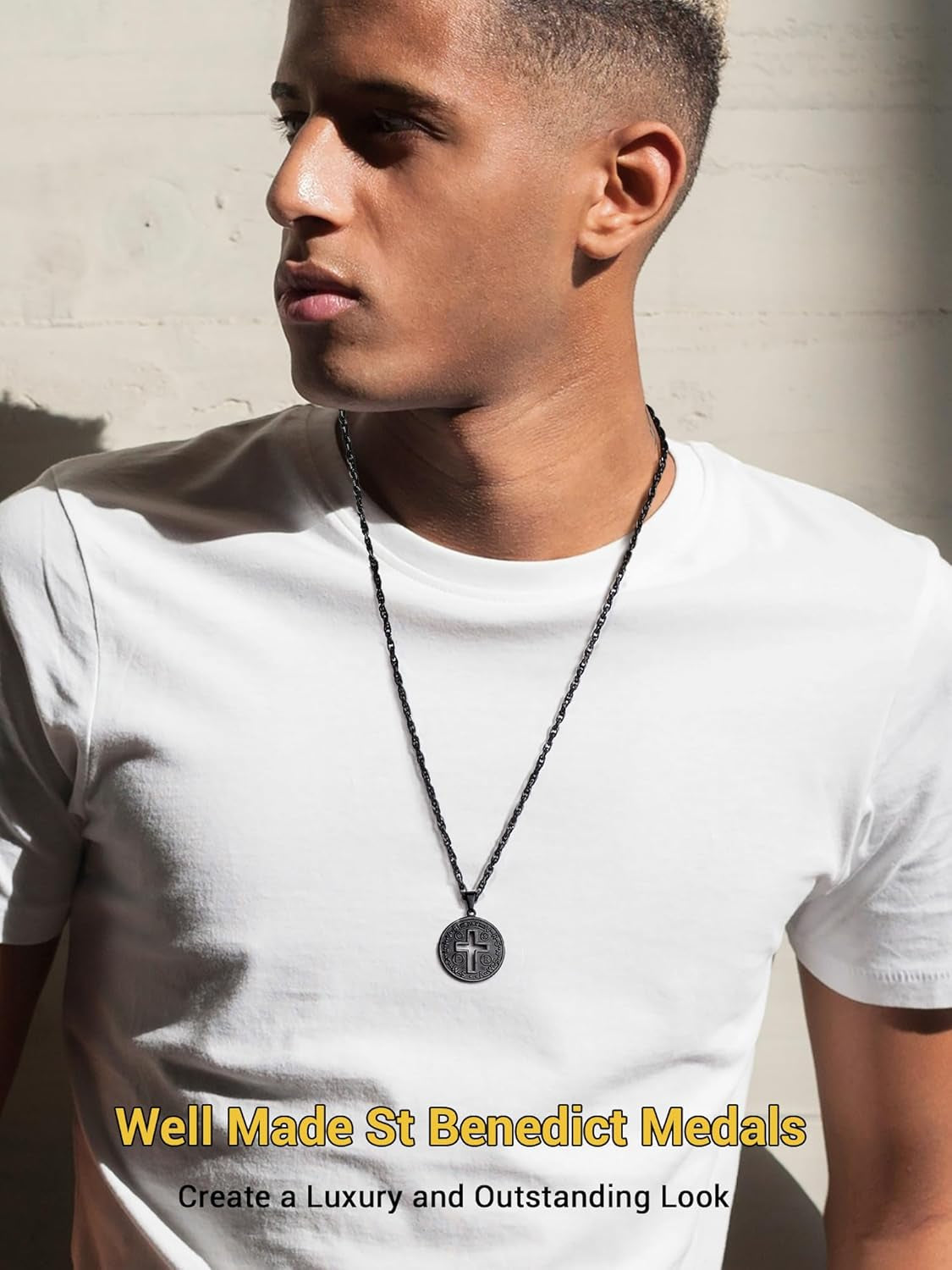 Cross of St Benedict Necklace Confirmation Cross Jesus Saint Black round Medal Medallion Pendant Catholic Christian Jewelry