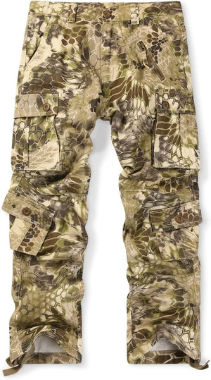Men'S Cotton Casual Cargo Work Pants Baggy Camo Tactical Combat Trousers with 8 Pockets (No Belt)