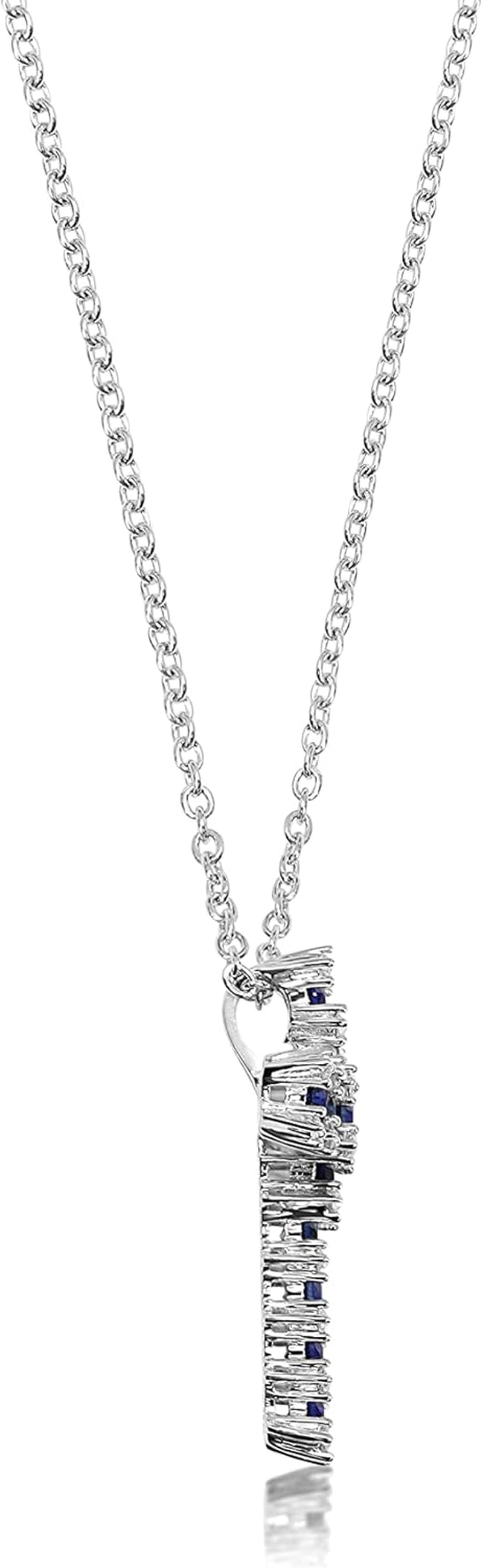 925 Sterling Silver Created Sapphire Cross Pendant Necklace
