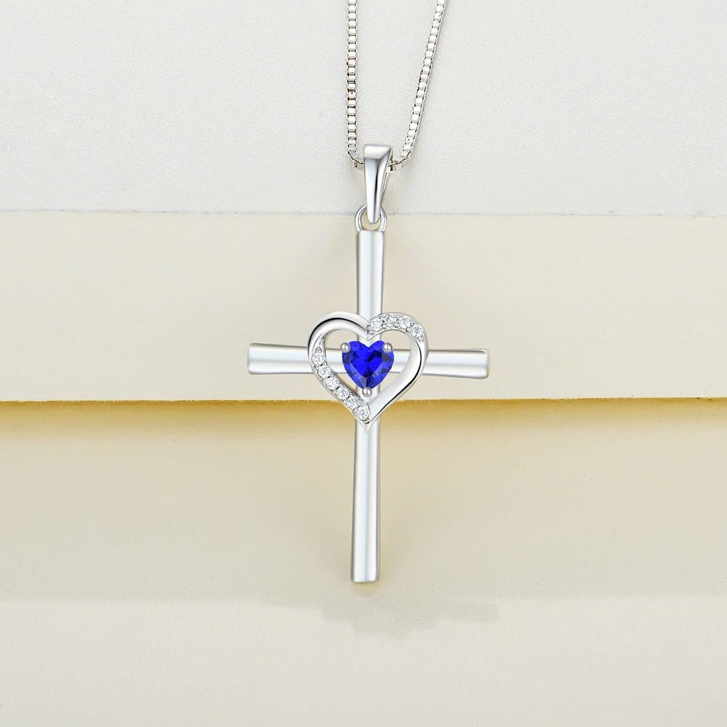 Heart Cross Necklace Sterling Silver Crucifix Pendant Gemstones Criss Jewelry for Women