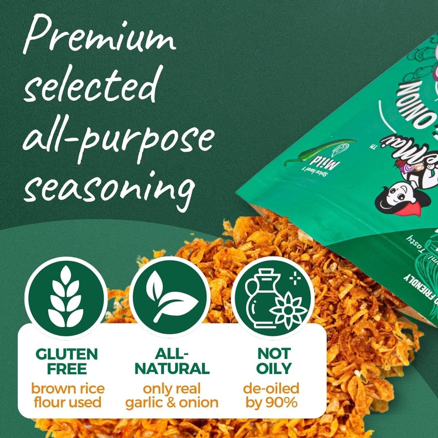 MILD Spice - Non-Oily Chili Crisp Topper, Rice Seasoning, Ramen Topper, Furikake | Umami Onion & Garlic Flakes | 2.65Oz (75G)
