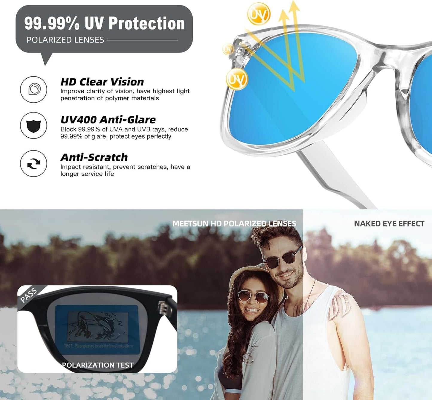 Polarized Sunglasses for Women Men Classic Retro Square Frame Driving Trendy Sun Glasses UV Protection