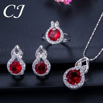 CANDICE Fashion Party Jewelry Set Sterling Silver Round Cut Blue Crystal Pendant Necklace Earrings Ring Set For Lady