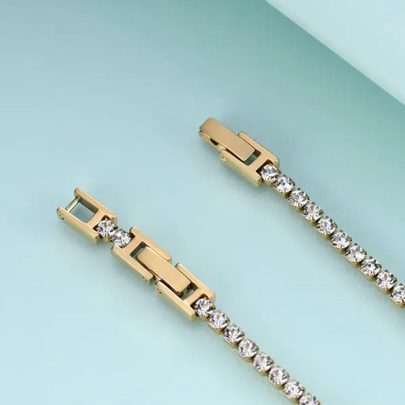 Women's Chain Bracelets 14K Gold Plated Cubic Zirconia Classic Tennis Bracelet Gold Bangle for Lady AD1174