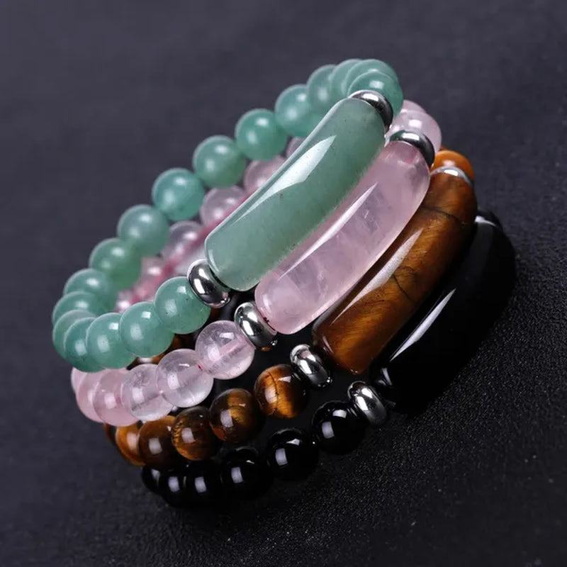 1pc 8MM Healing Stone Bracelets,Amethyst Gemstone Charm Stretch Bracelet,Aventurine Jade Stretch Bracelet,Tiger Eye Yellow Topaz Obsidian Beads Crystal Energy Charm Bracelet,Handmade Jewelry for Women