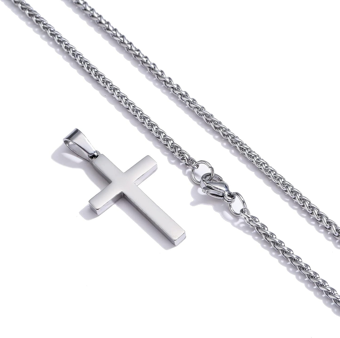 Cross Necklace for Men Boys Women 16-24 Inches Stainless Steel Cross Pendant Chain Religious Gift