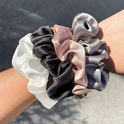 100% Mulberry Silk-Scrunchies for Hair Sleep, Women Grils Silk Hair Ties for Frizz & Breakage Curly Hair, No Damage, Elastics Ponytail Holder, 3 Pack