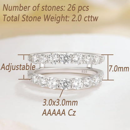Ring Enhancer for Engagement Rings Two Row Sterling Silver Wedding Bands for Women Stackable Cubic Zirconia