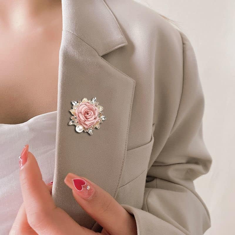 Elegant Rose Flower Brooch Pin for Women Men Wedding Party Gentleman'S Essentials Handmade Crystal Pearl Fabric Flower Lapel Pin Dress Suit Accessories Boutonniere Ideas