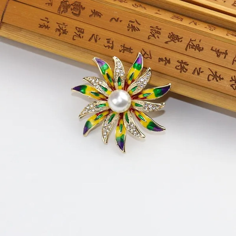 Korean Diamond Enamel Sun Flower Brooch for Woman Scarves Buckle Brooches Party