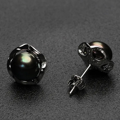 Real 925 Sterling Silver Black Freshwater Pearl Stud Earring Fashion Jewelry Women Gifts FEIGE
