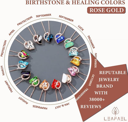 Rose Gold Plated Necklace for Women: Heart Shaped Birthstone/Healing Crystals Center, Dazzling Cubic Zirconia, Hypoallergenic Chain (18"+2"), Timeless Jewelry Gifts for Anniversaries and Birthdays