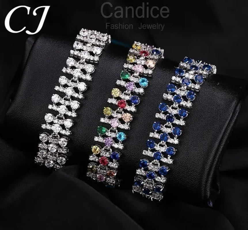 CANDICE Blue Crystal Elegant Bridal Wristband Bracelet White CZ Wedding Bangle Jewelry