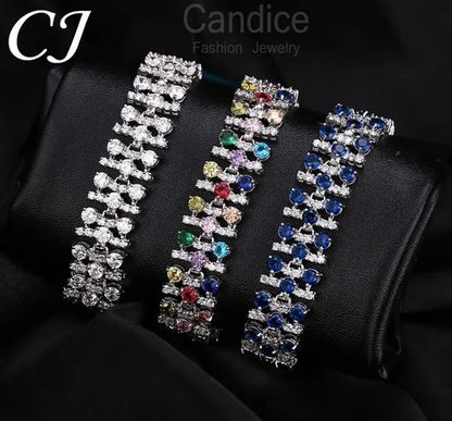 CANDICE Blue Crystal Elegant Bridal Wristband Bracelet White CZ Wedding Bangle Jewelry