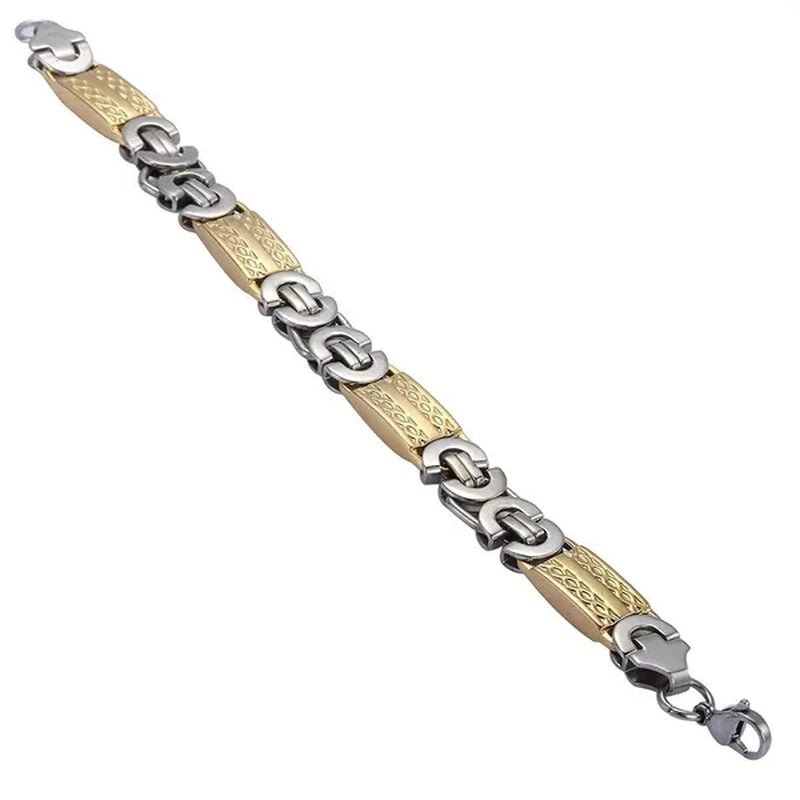 11mm Mens Chain Boys Bracelet Silver Gold Tone Byzantine Link Stainless Steel Bracelet
