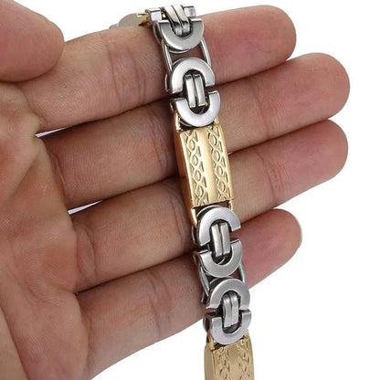 11mm Mens Chain Boys Bracelet Silver Gold Tone Byzantine Link Stainless Steel Bracelet - WORLD TIME VISITS