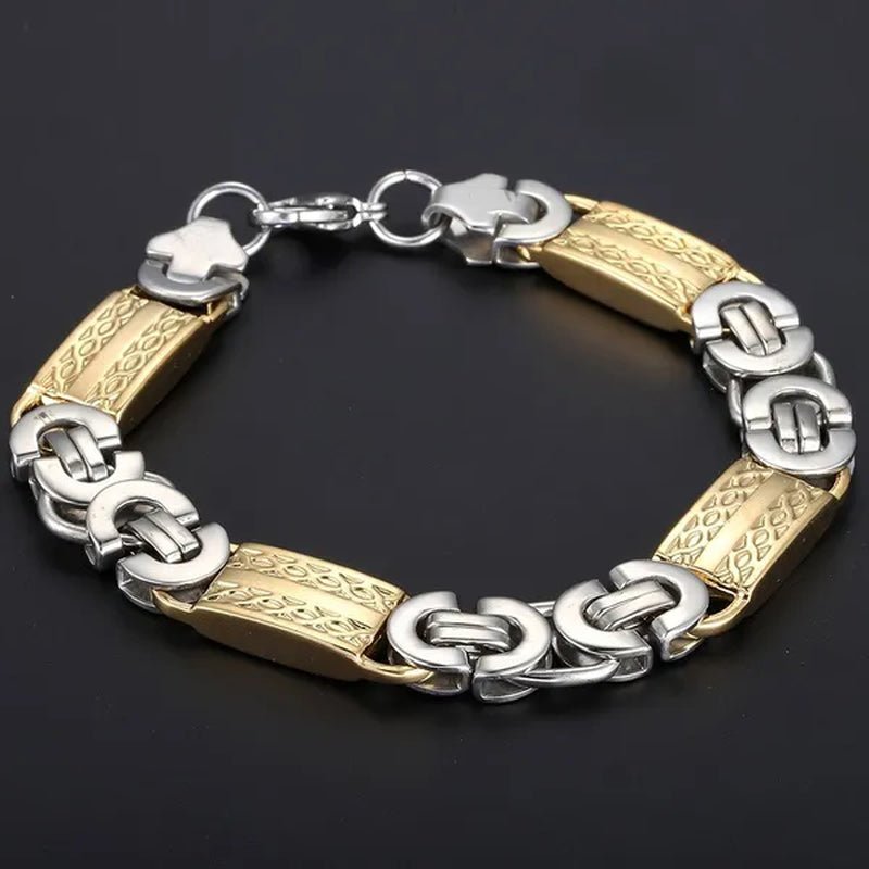 11mm Mens Chain Boys Bracelet Silver Gold Tone Byzantine Link Stainless Steel Bracelet