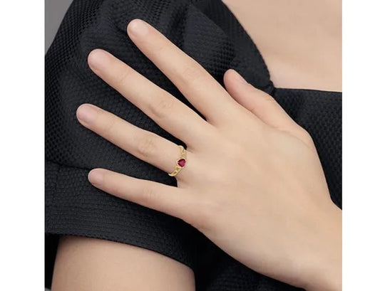 1/2 Carat (ctw) Natural Ruby Heart Promise Ring in 14K Yellow Gold - WORLD TIME VISITS