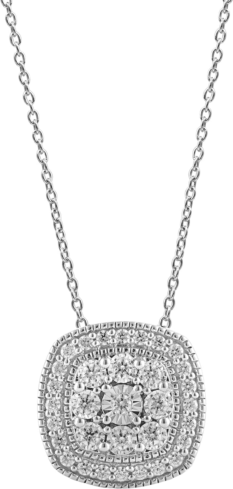 1/2 Carat Necklaces for Women, 925 Sterling Silver Necklace Round - Cut Natural Diamond Cushion Halo Pendant, Friendship Jewelry for Girls, Gifts for Women - WORLD TIME VISITS