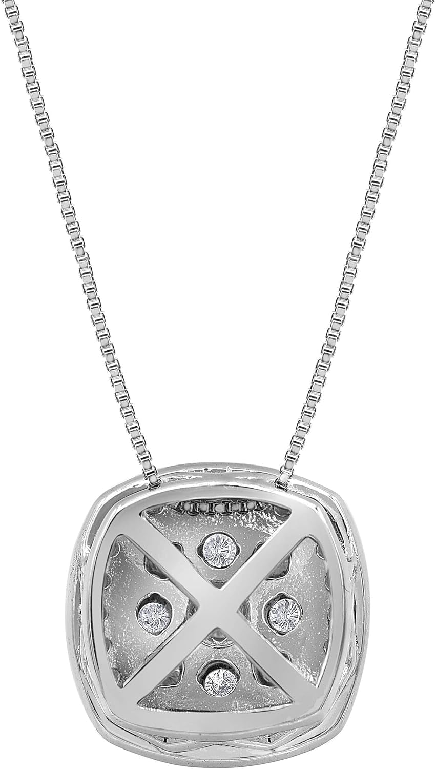 1/2 Carat Necklaces for Women, 925 Sterling Silver Necklace Round-Cut Natural Diamond Cushion Halo Pendant, Friendship Jewelry for Girls, Gifts for Women