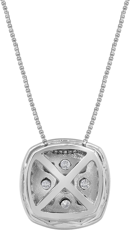 1/2 Carat Necklaces for Women, 925 Sterling Silver Necklace Round-Cut Natural Diamond Cushion Halo Pendant, Friendship Jewelry for Girls, Gifts for Women