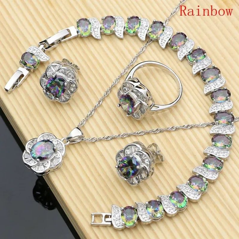 12 Colors Gemstone Jewelry Kits 925 Silver Jewelry Sets Sapphire Amethyst Ruby Emerald Charm for Wedding Women - WORLD TIME VISITS