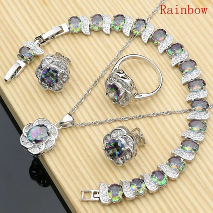 12 Colors Gemstone Jewelry Kits 925 Silver Jewelry Sets Sapphire Amethyst Ruby Emerald Charm for Wedding Women - WORLD TIME VISITS