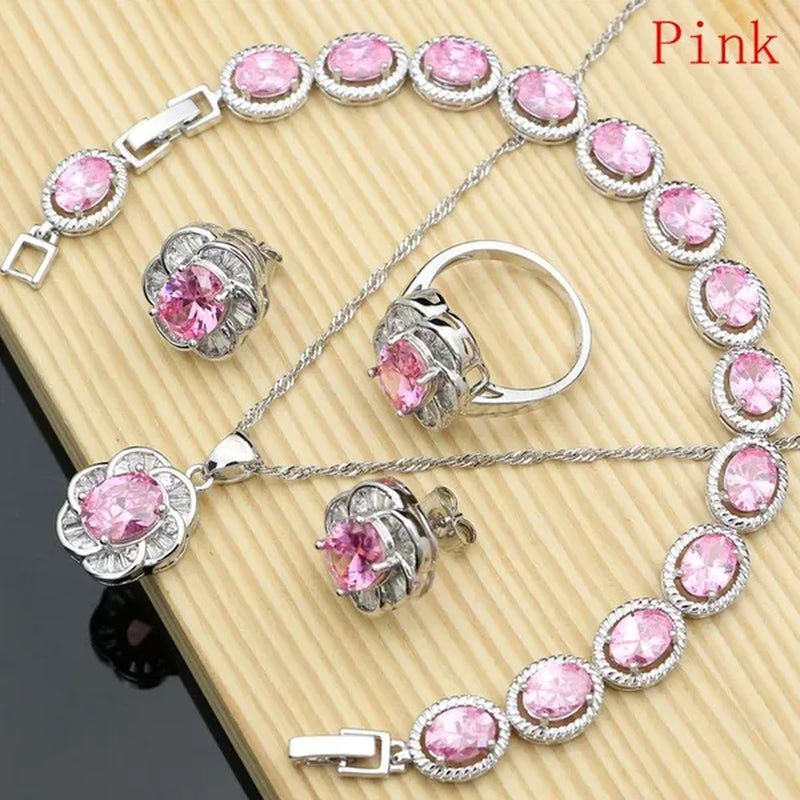 12 Colors Gemstone Jewelry Kits 925 Silver Jewelry Sets Sapphire Amethyst Ruby Emerald Charm for Wedding Women