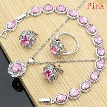 12 Colors Gemstone Jewelry Kits 925 Silver Jewelry Sets Sapphire Amethyst Ruby Emerald Charm for Wedding Women