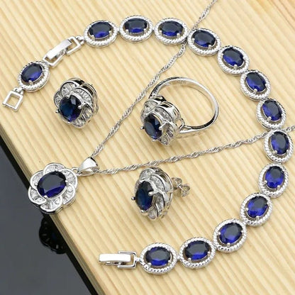 12 Colors Gemstone Jewelry Kits 925 Silver Jewelry Sets Sapphire Amethyst Ruby Emerald Charm for Wedding Women - WORLD TIME VISITS