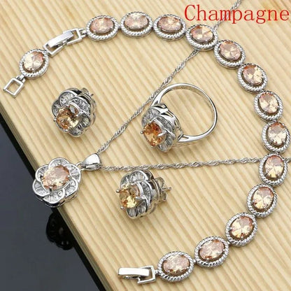 12 Colors Gemstone Jewelry Kits 925 Silver Jewelry Sets Sapphire Amethyst Ruby Emerald Charm for Wedding Women