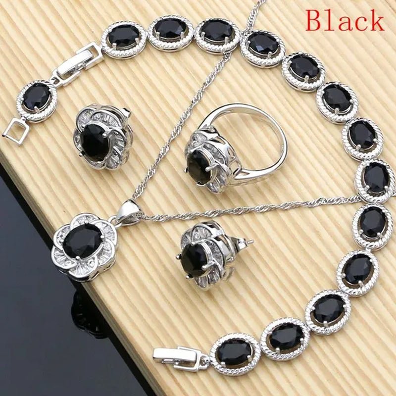 12 Colors Gemstone Jewelry Kits 925 Silver Jewelry Sets Sapphire Amethyst Ruby Emerald Charm for Wedding Women - WORLD TIME VISITS