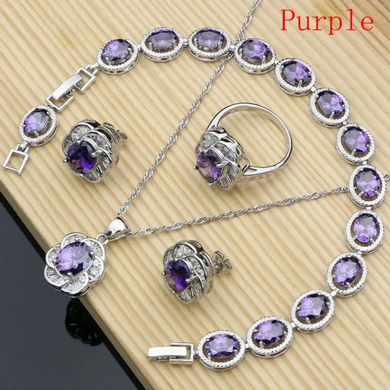 12 Colors Gemstone Jewelry Kits 925 Silver Jewelry Sets Sapphire Amethyst Ruby Emerald Charm for Wedding Women